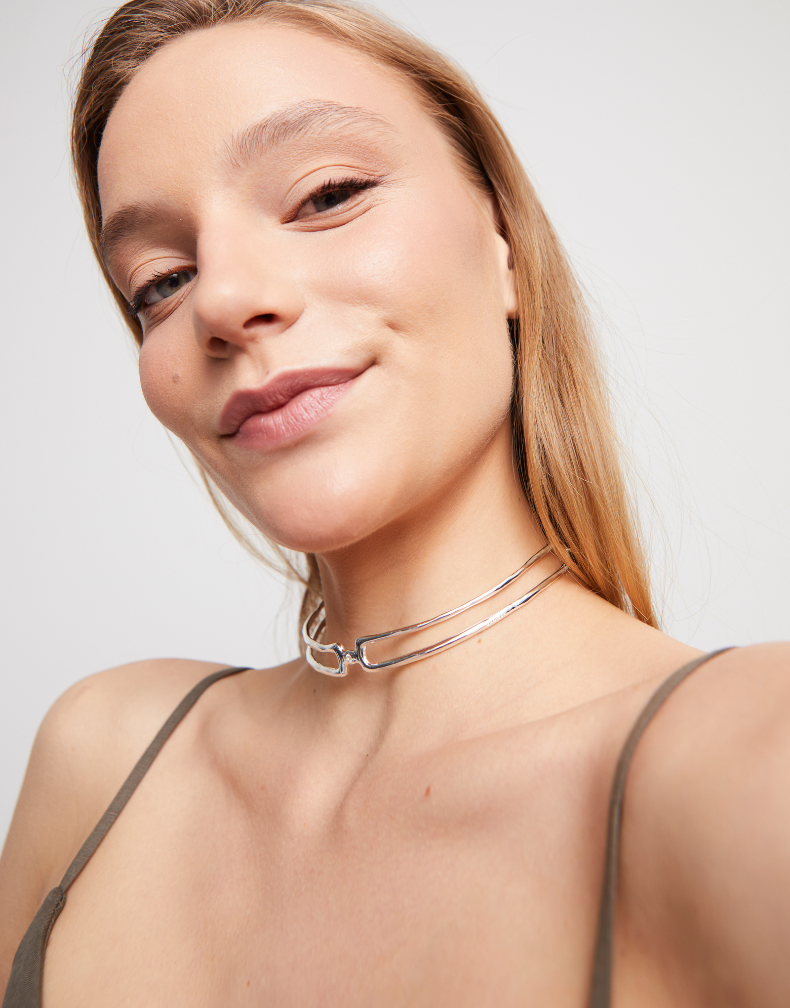 Choker necklace with white topaz, Silver, large thumbnail